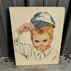 Vintage 1950s Northern Bath Tissue Print Little Boy with Hat Art 11X14 - HLBN